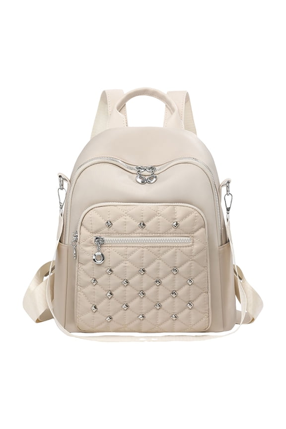 Womens Quilted Convertible Backpack Purse Casual Antitheft Shoulder Rucksack Lightweight Fashion Travel Daypack for Daily Work Outdoor Beige