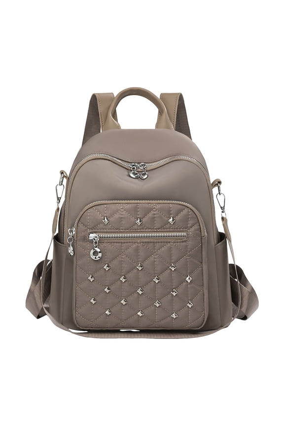 Womens Quilted Convertible Backpack Purse Casual Antitheft Shoulder Rucksack Lightweight Fashion Travel Daypack for Daily Work Outdoor Khaki