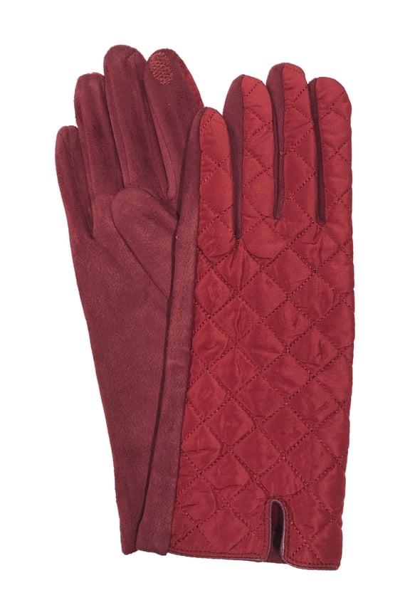 Womens Quilted Cranberry Red Stretch Fit Texting & Tech Touchscreen Gloves