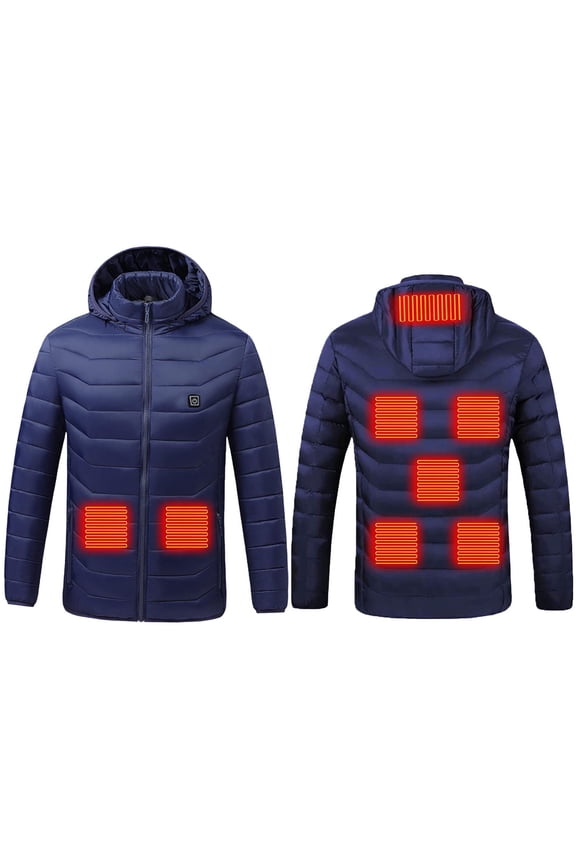 Womens Quilted Heated Jacket Winter Zip-Up Electric Heated Coat Mens Body Warm Thermal Hoodies 8 Heating Zones M, Blue