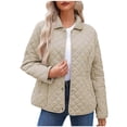 thumbnail image 1 of Womens Quilted Jacket Plus Size Button down Puffer Coats Winter Warm down Diamond Outerwear Lapel Collar Casual Loose Jackets with Pockets, 1 of 9