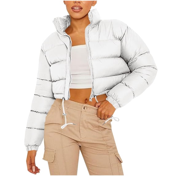 Womens Quilted Jacket Solid Color Short Coat, Casual Warm Quilted Winter Jacket