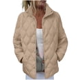 thumbnail image 1 of Womens Quilted Lightweight Jacket Button Down Stand Collar Puffer Jacket Coats Padded Outwear with Pockets, 1 of 7