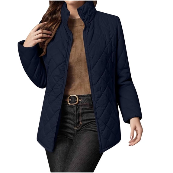 Womens Quilted Lightweight Jackets Zip Up Stand Collar Down Puffer Padded Jacket Coats Outwear with Pockets