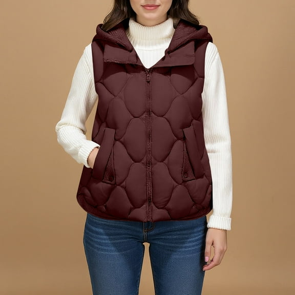 Womens Quilted Long Puffer Vest Jacket Sleeveless Winter Down Coats Waistcoat Women's Cardigan Sweaters Long Sleeve Casual Lightweight Button Down V-Neck Fall Clothes B#166_Wine XL