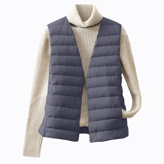 Womens Quilted Long Puffer Vest Jacket Sleeveless Winter Down Coats Waistcoat Women's Fashion Light Jacket Stand Collar Multicolor Zipper Button Coat B#144_Navy XL