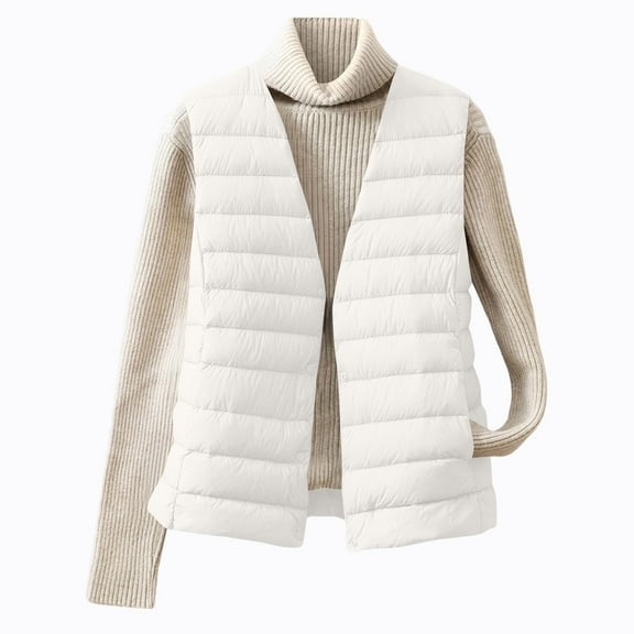 Womens Quilted Long Puffer Vest Jacket Sleeveless Winter Down Coats Waistcoat Women's Fashion Light Jacket Stand Collar Multicolor Zipper Button Coat B#147_White XL