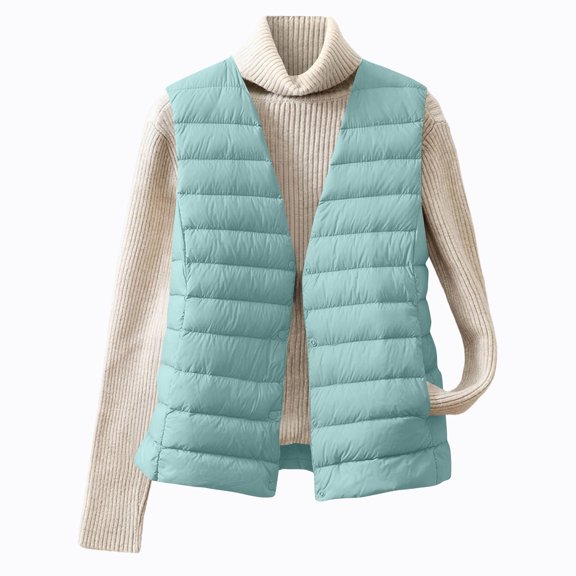 Womens Quilted Long Puffer Vest Jacket Sleeveless Winter Down Coats Waistcoat Women's Fashion Light Jacket Stand Collar Multicolor Zipper Button Coat B#143_Mint Green 2XL