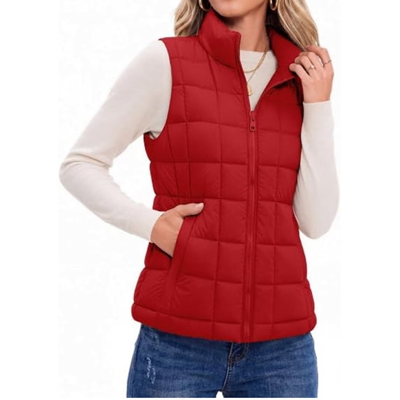 Womens Quilted Puffer Vest Lightweight Stand Collar Zip Up Outerwear Fall Winter Causal Warm Jacket, M