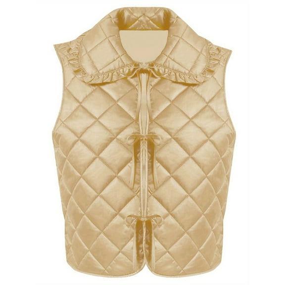 Womens Quilted Puffer Vest Tie Front Lightweight Sleeveless Outerwear Padded Gilet Jacket