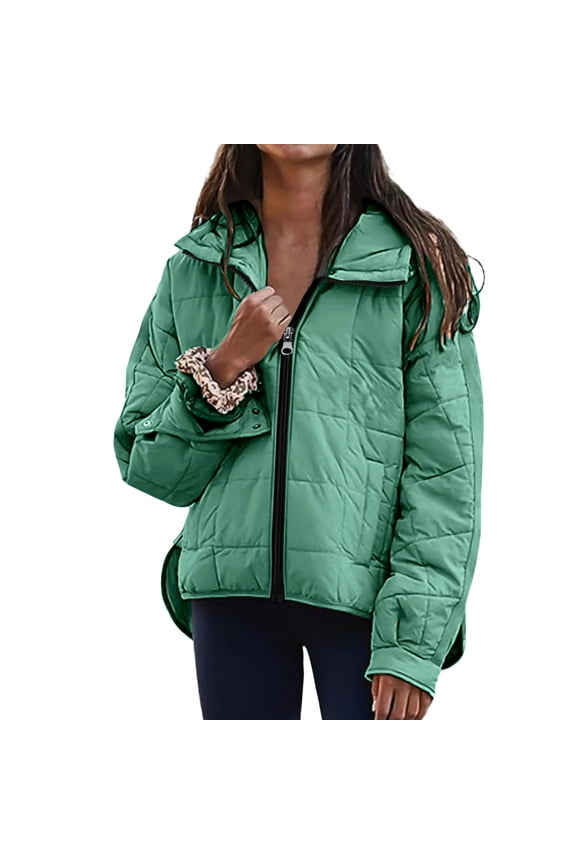 Womens Quilted Pullover Puffer Jacket Winter Warm Packable Lightweight Oversized Hooded Coats with Pocket New Womens Jackets Fall Green XXL