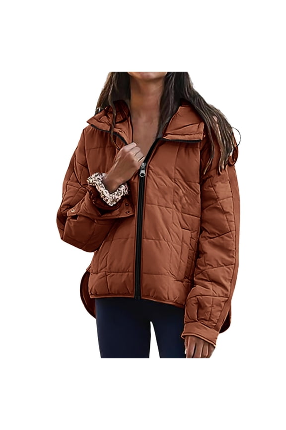 Womens Quilted Pullover Puffer Jacket Winter Warm Packable Lightweight Oversized Hooded Coats with Pocket New Womens Jackets Lightweight Brown XXL