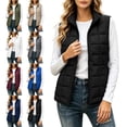 thumbnail image 1 of Womens Quilted Vest Full Zipper Sleeveless Puffer Vest Lightweight Stand Collar Fall Spring Winter Jacket Coat Outerwear with Pockets, 1 of 7