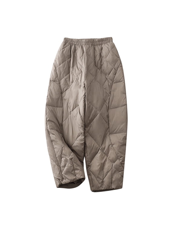 Womens Quilted Winter Pants Windproof Warm Lightweight Down Pant Wide Leg Baggy Elastic Waisted Barrel Trousers (L, Gray)