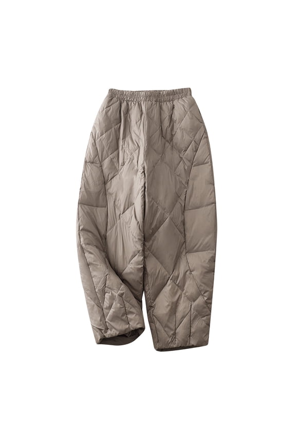 Womens Quilted Winter Pants Windproof Warm Lightweight Down Pant Wide Leg Baggy Elastic Waisted Barrel Trousers (XL, Gray)