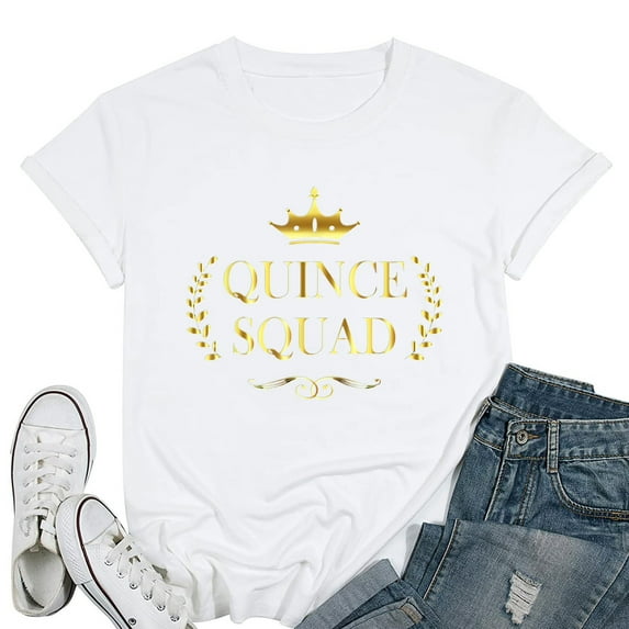 Womens Quince Squad 15th Birthday Cute Quinceanera Celebration Gift T-Shirt White Small