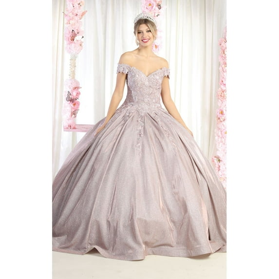 Womens Rose Gold Quinceanera Dresses Ball Gown Juniors Sweet 16 Prom Birthday Dress Off Shoulder Evening Princess Puffy Dresses for Plus Size Women