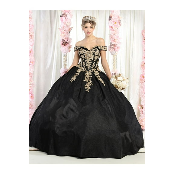 Women's Layla K Quinceanera Dresses | Vestidos De 15 Anos Ball Gowns New Collection Black And Gold 16 BLACK/GOLD