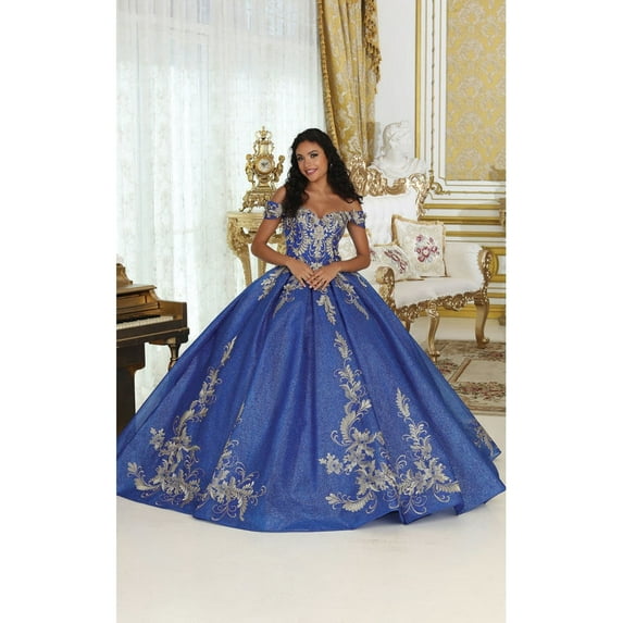 Womens Royal And Gold Quinceanera Dresses Ball Gown Juniors Sweet 16 Prom Birthday Dress Off Shoulder Evening Princess Puffy Dresses for Plus Size Women