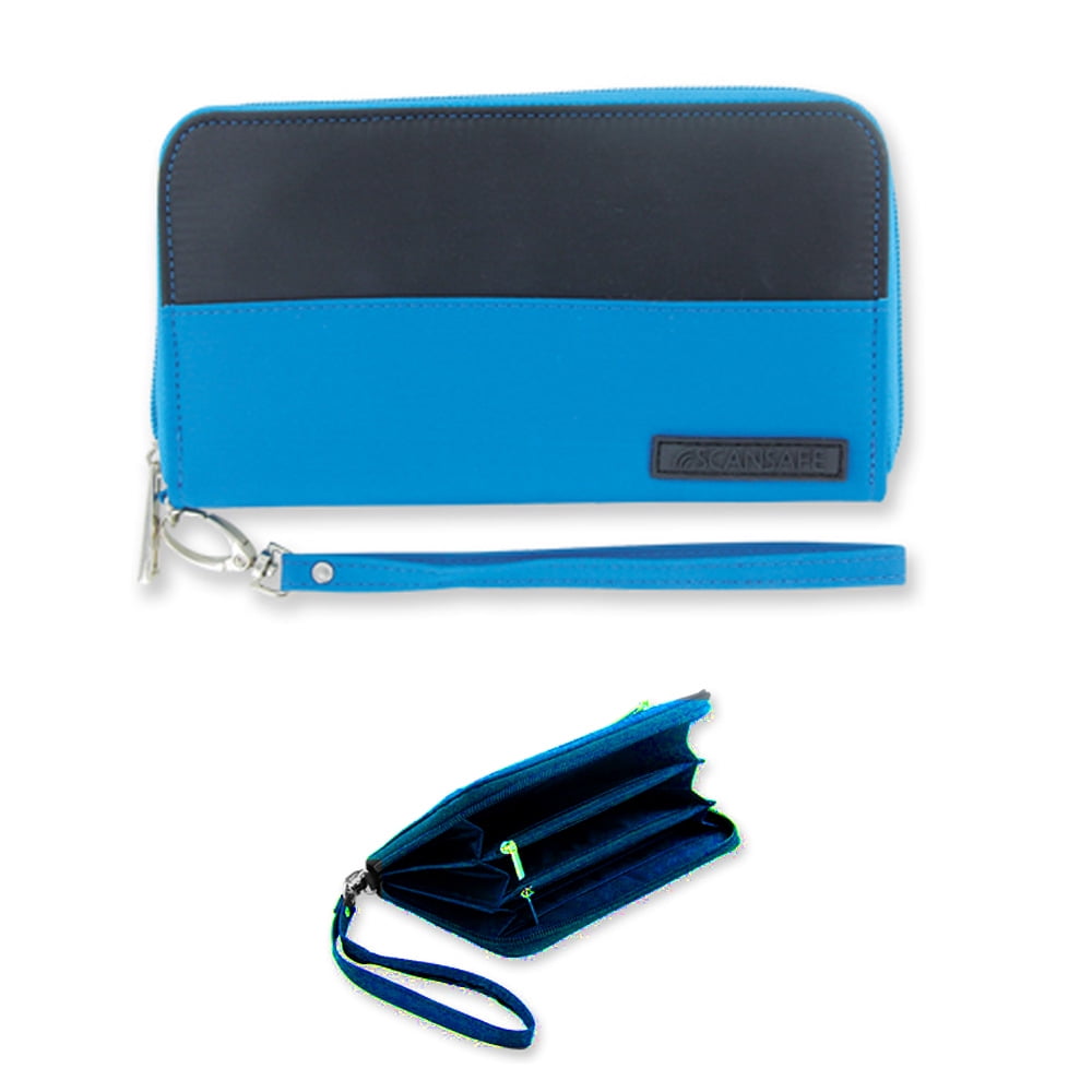 Womens RFID Theft Blocking Wallet Zip Clutch Phone Wristlet Purse Id Strap Blue Walmart