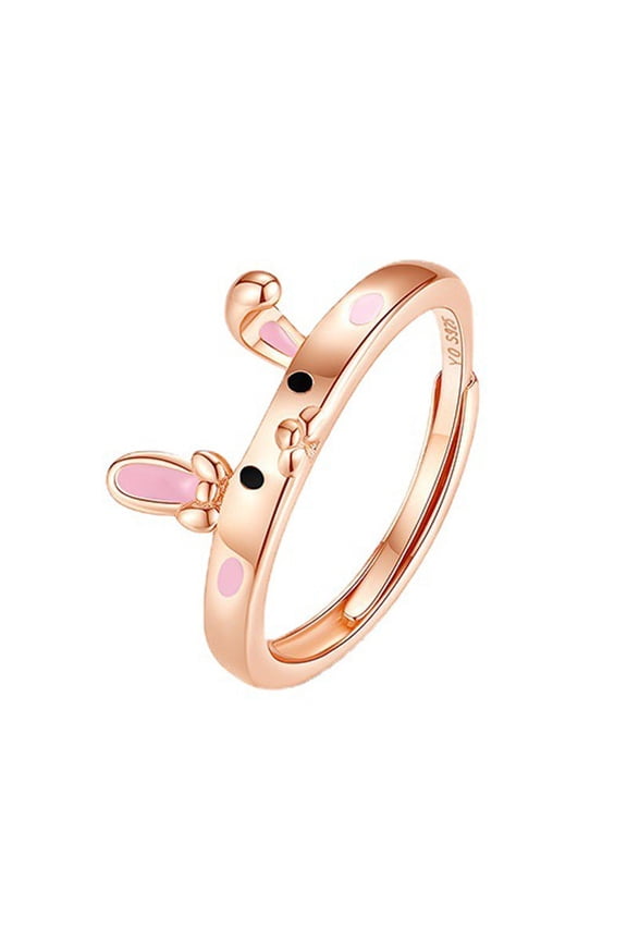Womens Rabbit Ring Adjustable Open Minimalist Ring Electroplated Copper Fashion Ring Cute Bunny Ring High Quality Design Jewelry Gift for Her Rose Gold Platinum