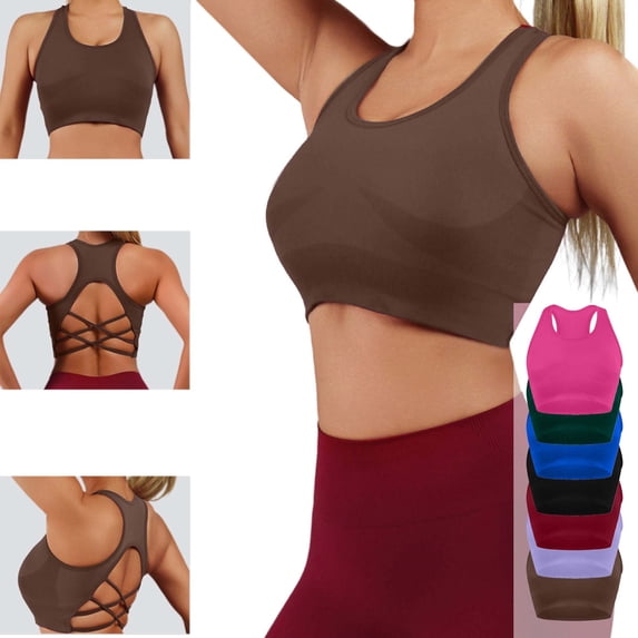 Womens Racerback Sports Bra with Removable Pads Cross Back Strappy Yoga Bra Medium Support Padded Athletic Workout Crop Top for Gym Running