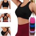 thumbnail image 1 of Womens Racerback Sports Bra with Removable Pads Cross Back Strappy Yoga Bra Medium Support Padded Athletic Workout Crop Top for Gym Running, 1 of 6