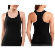 Womens Racerback Tank Top Seamless Stretch Sleeveless Solid Cami Sports Black