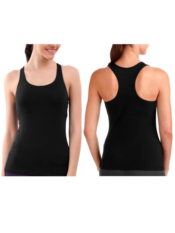 Womens Racerback Tank Top Seamless Stretch Sleeveless Solid Cami Sports Black