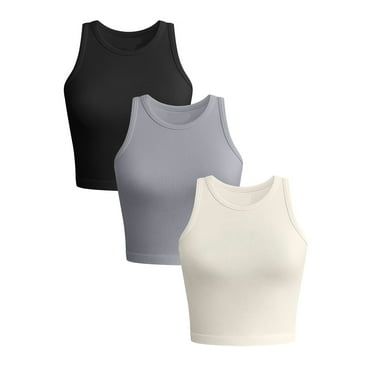 Womens Racerback Tank Top Short Soft High Neck Bras for Yoga Running Workout(3 Pieces)