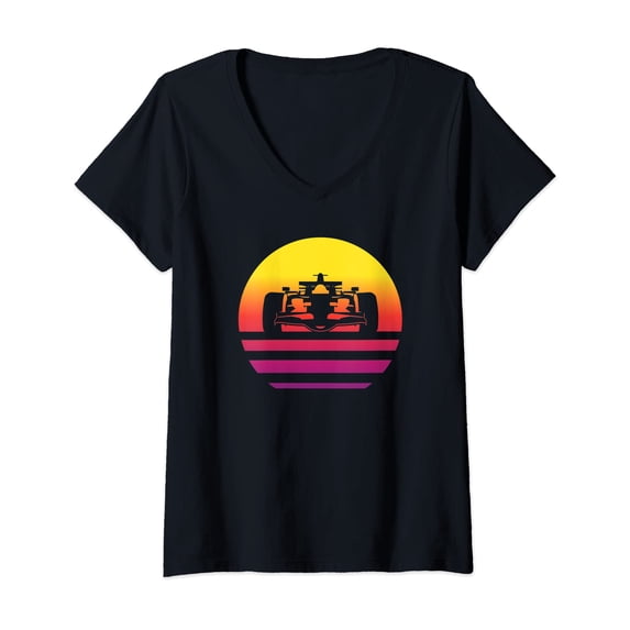 Womens Racing Car Retro Style Vintage V-Neck T-Shirt