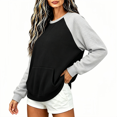 thumbnail image 1 of TKKCS Womens Raglan Crew Neck Sweatshirt Color Block Long Sleeve Pullover Loose Fit Casual Tops with Front Kangaroo Pocket Black L, 1 of 8