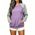 thumbnail image 1 of TKKCS Womens Raglan Crew Neck Sweatshirt Color Block Loose Fit Long Sleeve Pullover Casual Tops with Front Kangaroo Pocket Purple S, 1 of 8