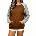 thumbnail image 1 of TKKCS Womens Raglan Crew Neck Sweatshirt Loose Fit Pullover Long Sleeve Color Block Casual Tops with Front Kangaroo Pocket Brown XL, 1 of 8
