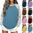 thumbnail image 1 of TKKCS Womens Raglan Crew Neck Sweatshirt Pullover Loose Fit Color Block Long Sleeve Casual Tops with Front Kangaroo Pocket Light Blue XL, 1 of 8