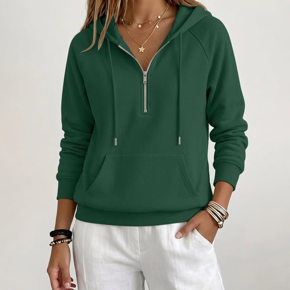 Womens Raglan Hoodies Half Zip Up Drawstring Long Sleeve Sweatshirts Fall Loose Casual Hooded Sweatshirts with Pocket, L