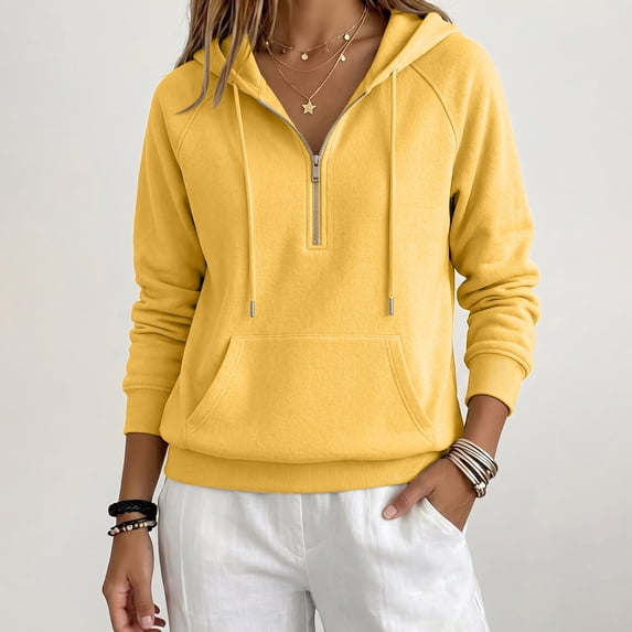 Womens Raglan Hoodies Half Zip Up Drawstring Long Sleeve Sweatshirts Fall Loose Casual Hooded Sweatshirts with Pocket, L