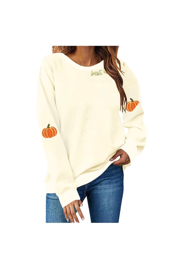 Pumpkin Print Sweatshirt for Women Crewneck Fall Sweatshirts Autumn Graphic Tee Shirt Casual Long Sleeve Top