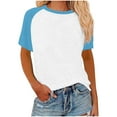 thumbnail image 1 of Womens Raglan Shirt Summer Colorblock Tshirts Loose Fit Casual Basic Crew Neck Tees Short Sleeve Plus Size Tunic Tops (L, Blue 01), 1 of 5