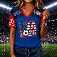 thumbnail image 1 of Womens Raglan Sleeve Soccer Shirt, Patriotic USA Flag Printed Short Sleeve Athletic Jerseys, Dark Blue L, 1 of 4