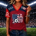 thumbnail image 1 of Womens Raglan Sleeve Soccer Shirt, Patriotic USA Flag Printed Short Sleeve Athletic Jerseys, Deep Red L, 1 of 4