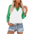 thumbnail image 1 of Womens Raglan Sleeve T Shirt, 3/4 Sleeve Shirts for Women Fall Plus Size Casual Color Patchwork V Neck Tees Tops, 1 of 6