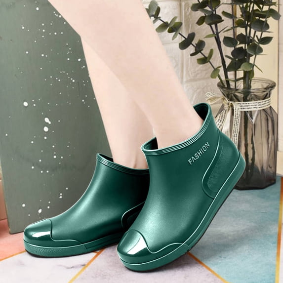 Womens Rain Boots Ladies Short Chelsea Booties Waterproof Wellington Boots Green 8.5