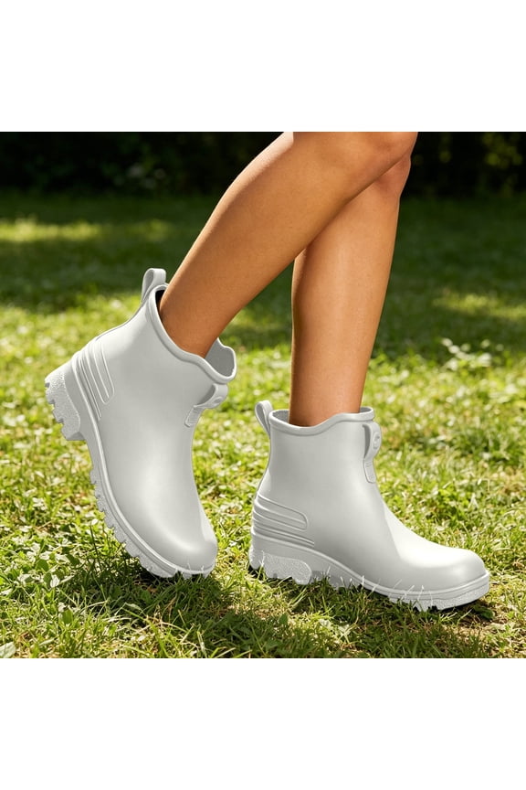 Womens Rain Boots Waterproof PVC Ankle Anti Slip Thick Heel Garden Rainboots For Ladies With Comfortable Support And Durable Outdoor Use