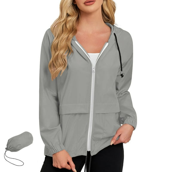 Womens Rain Jacket with Hood Waterproof Windbreaker Light Weight Packable Rain Jacket Cute Thin Ladies Raincoat Long Sleeve Zip Up Winter Warm Jackets with Pockets Active Wear