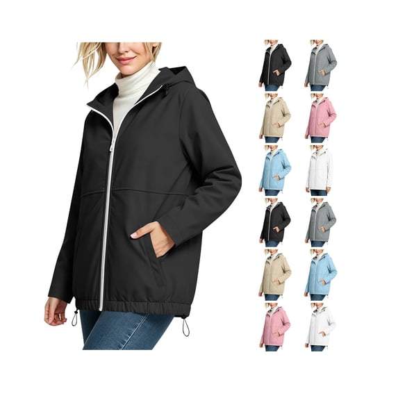 Womens Rain Jacket Hooded Waterproof Raincoats with Hood Windbreaker Lightweight Travel Jacket Long Casual Camping Hiking Rain Jackets