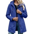 thumbnail image 1 of Womens Rain Jacket Hooded Waterproof Waist Cinched Coat Casual Long Trench Windbreaker with Pockets Lightweight Raincoat A-Blue S, 1 of 6