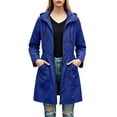 thumbnail image 1 of Womens Rain Jacket Hooded Waterproof Waist Cinched Coat Casual Long Trench Windbreaker with Pockets Lightweight Raincoat Blue XL, 1 of 5
