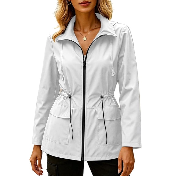 Womens Rain Jacket Raincoat Outdoor Sports Waterproof Drawstring Hooded Jacket for Golf Running Hiking Travel