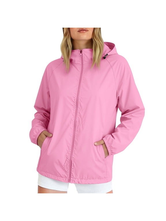 Womens Rain Jacket Running Hiking Packable Lightweight Rain Jackets Golf Rain Jacket Rain Suits Waterproof Hooded with Pockets Lightweight Camping Clothes